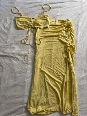 Bardot Yellow Midi Skirt & Crop Top Set